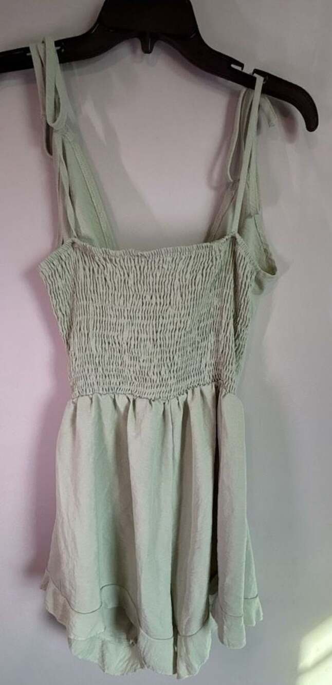 Linen Smocked Romper Mint Green